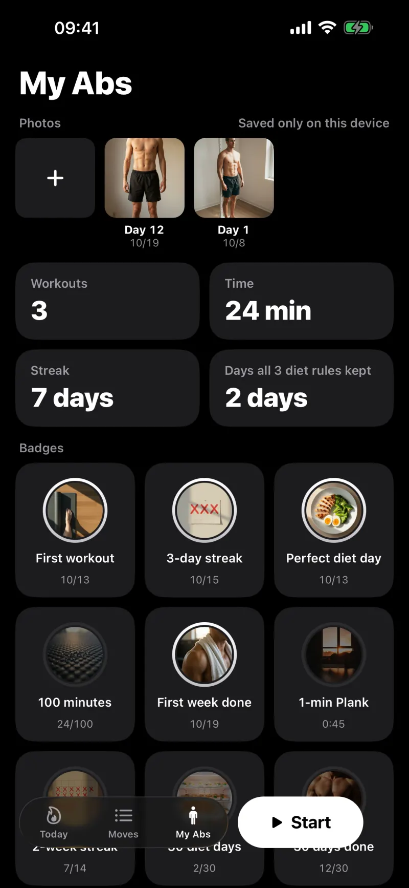 My Abs screen
