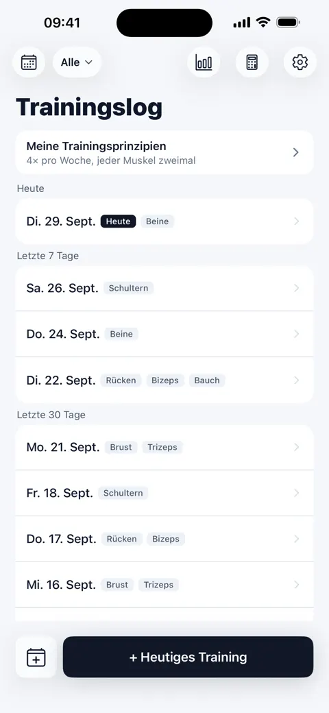 Start – Trainings nach Datum