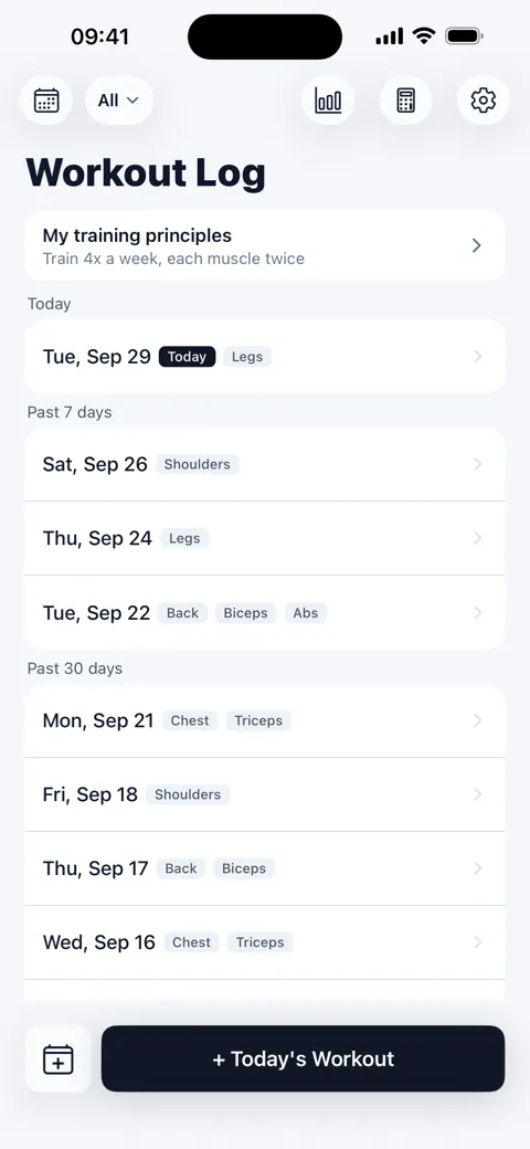 Home — workouts by date