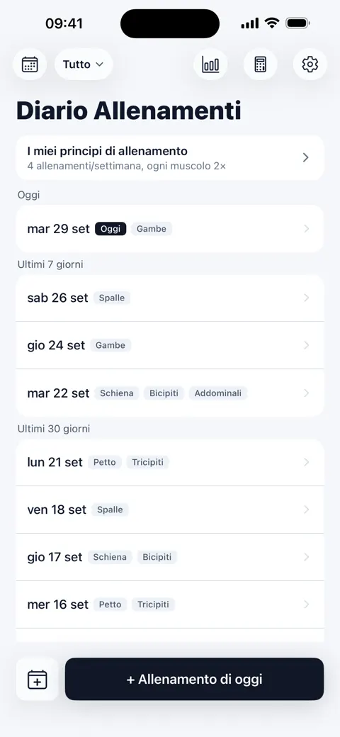 Home — allenamenti per data