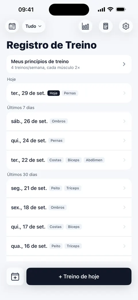 Início — treinos por data