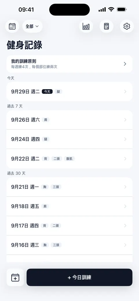 首頁 — 依日期檢視訓練